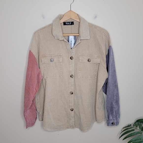 NWT Blue B Collection | Colorblock Corduroy Shirt Jacket Shacket Size Medium - Picture 1 of 6
